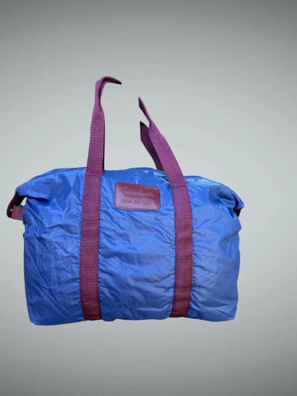 Pierre Cardin Vintage 80s Blue Nylon Duffle Gym Bag Maroon Straps